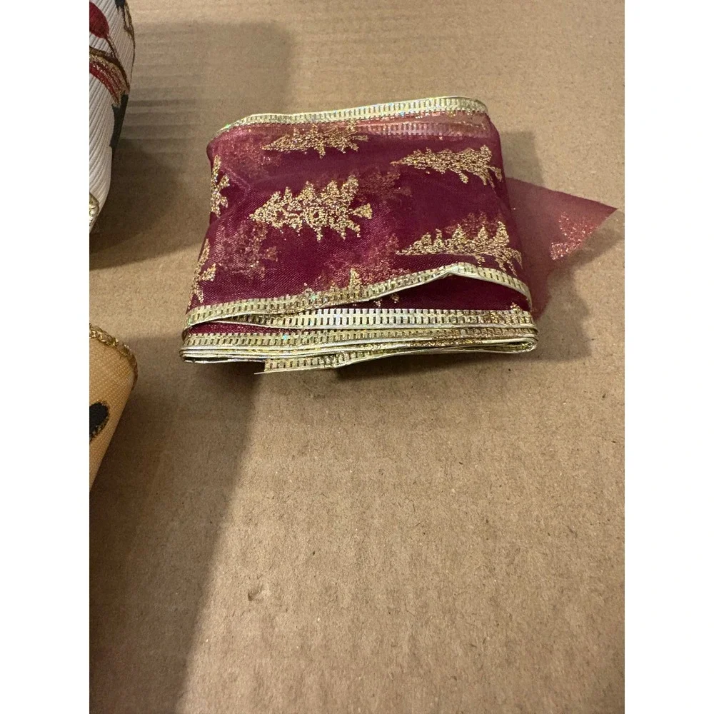 Christmas‎ Ribbon Lot Santa Presents Holly Berries Deer Trees Gold Trim